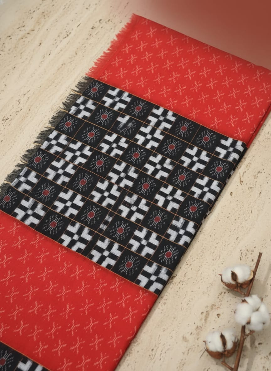 Red Black White Pasapali Design Sambalpuri Fabrics