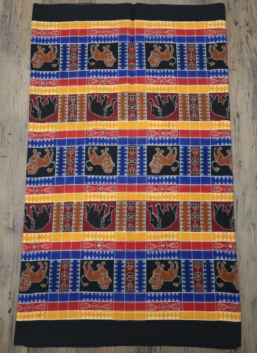 Yellow Blue Black Multi Colour Animal Utkal Laxmi Design Sambalpuri Fabrics