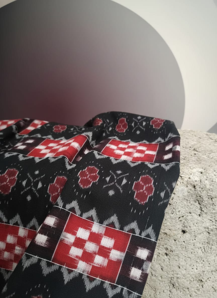 Black Red White Pasapali And Flower Design Sambalpuri Fabrics