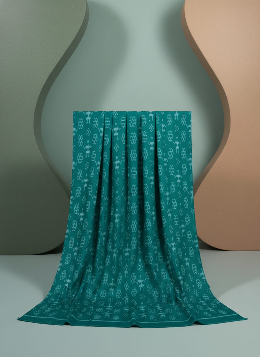 Rama Green Flower And Tribal Design Sambalpuri Fabrics