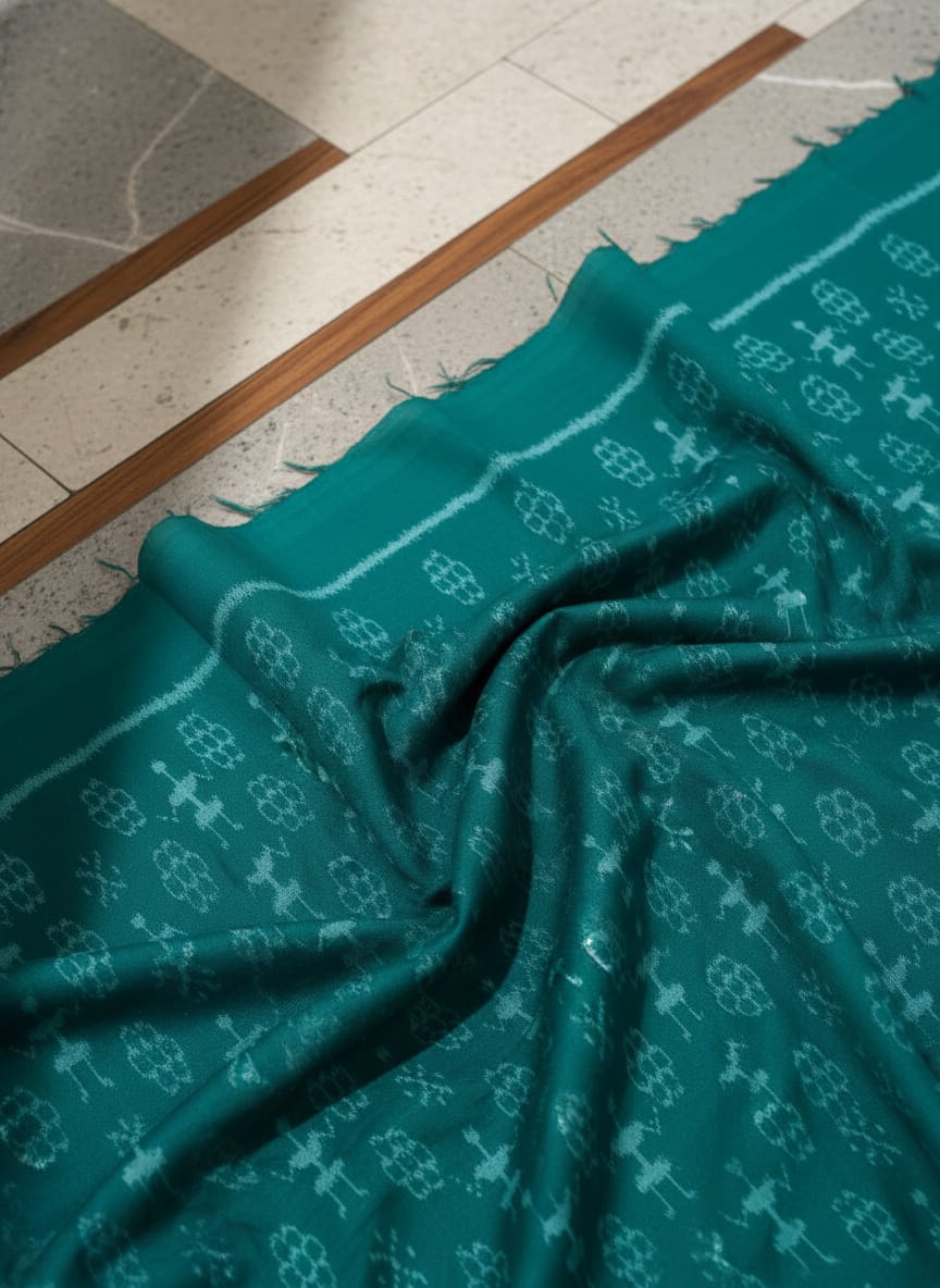 Rama Green Flower And Tribal Design Sambalpuri Fabrics