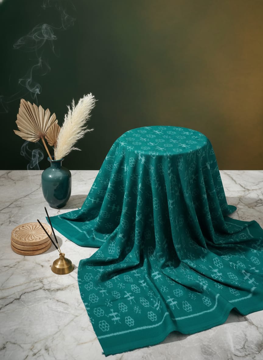 Rama Green Flower And Tribal Design Sambalpuri Fabrics