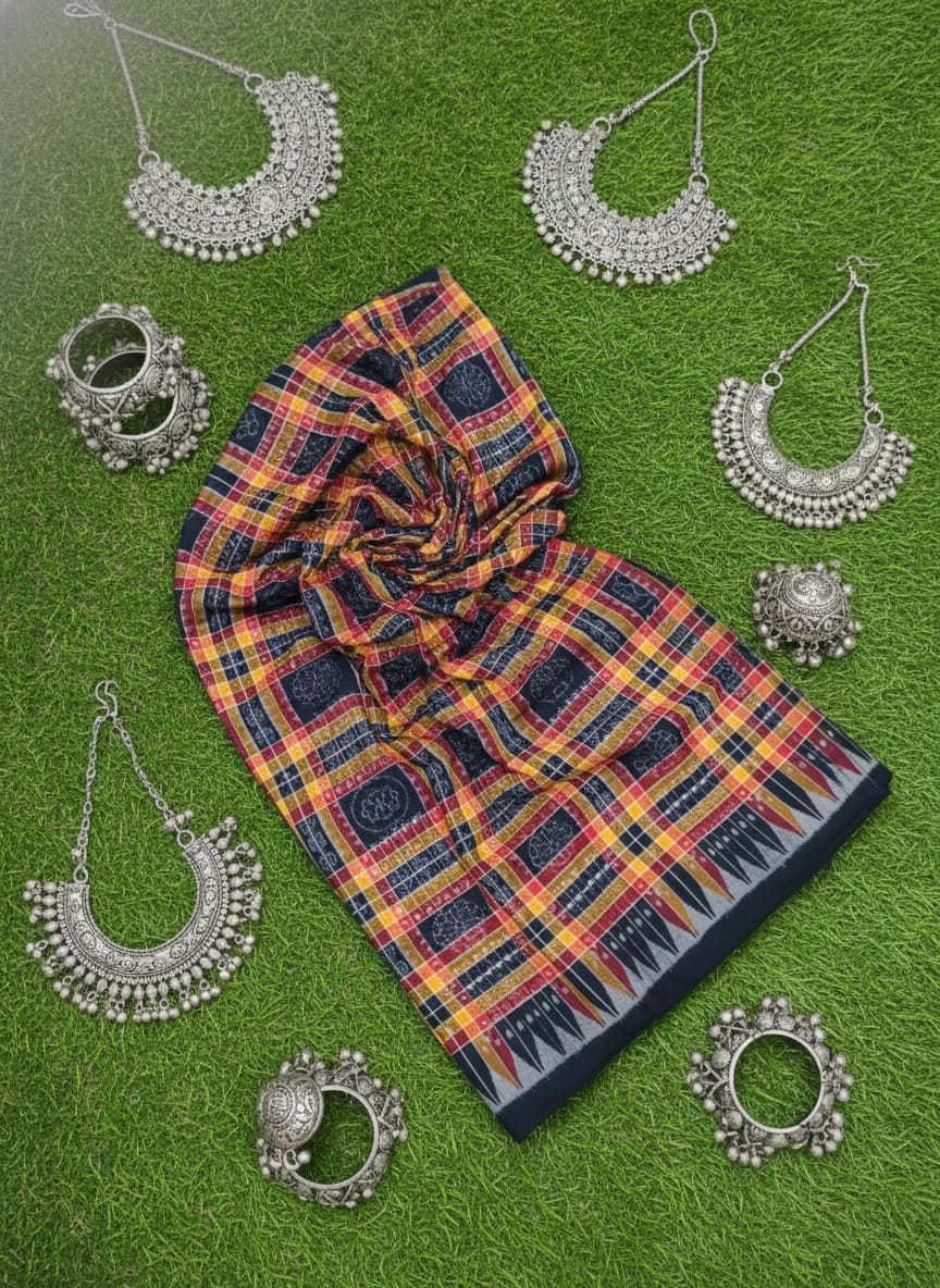 Yellow Black Utkal Laxmi Design Sambalpuri Fabrics