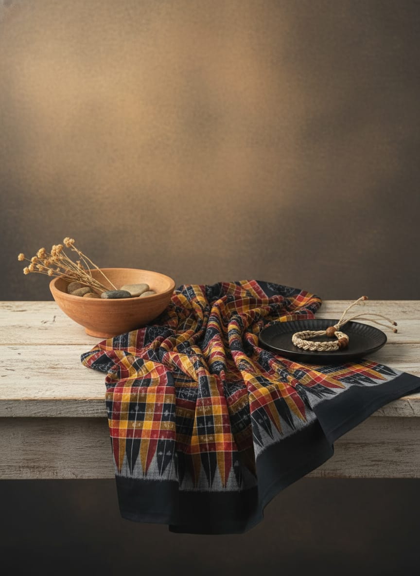 Yellow Black Utkal Laxmi Design Sambalpuri Fabrics