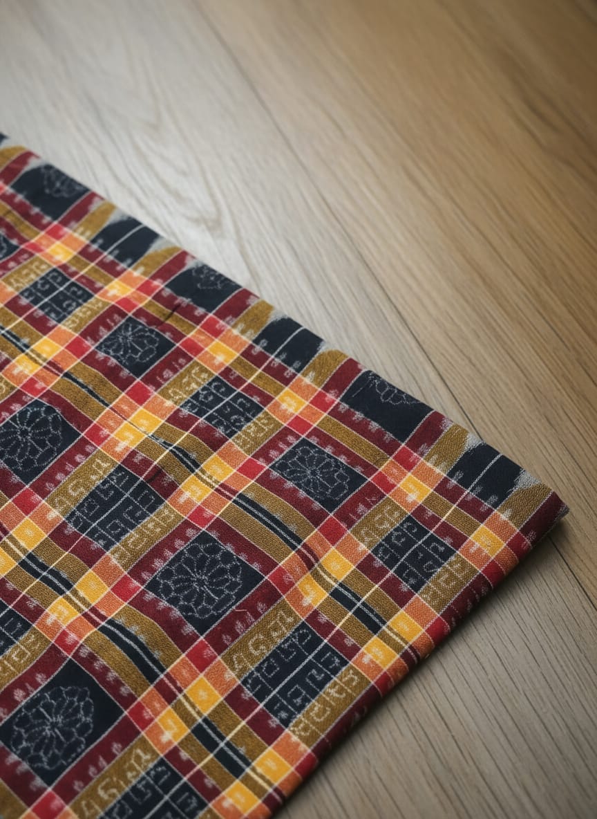 Yellow Black Utkal Laxmi Design Sambalpuri Fabrics