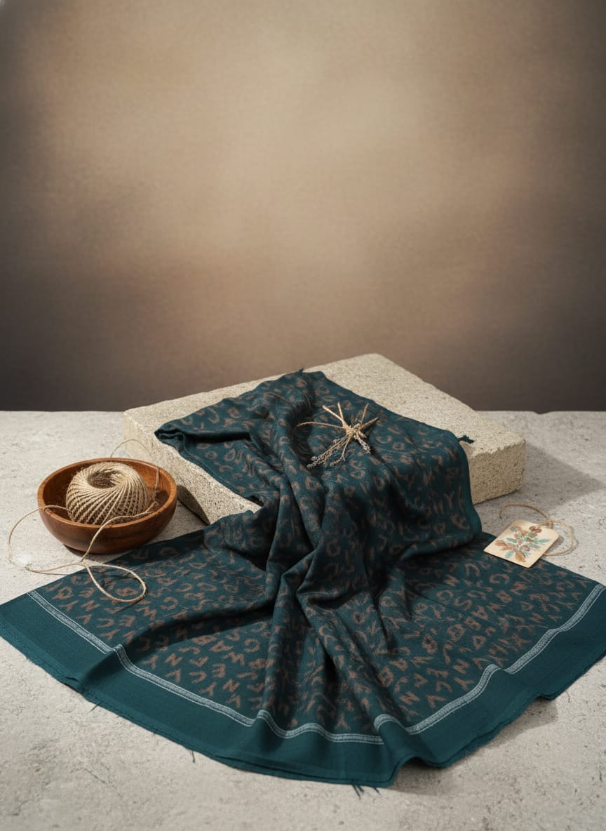 Dark Green English Alphabet Design Sambalpuri Fabrics