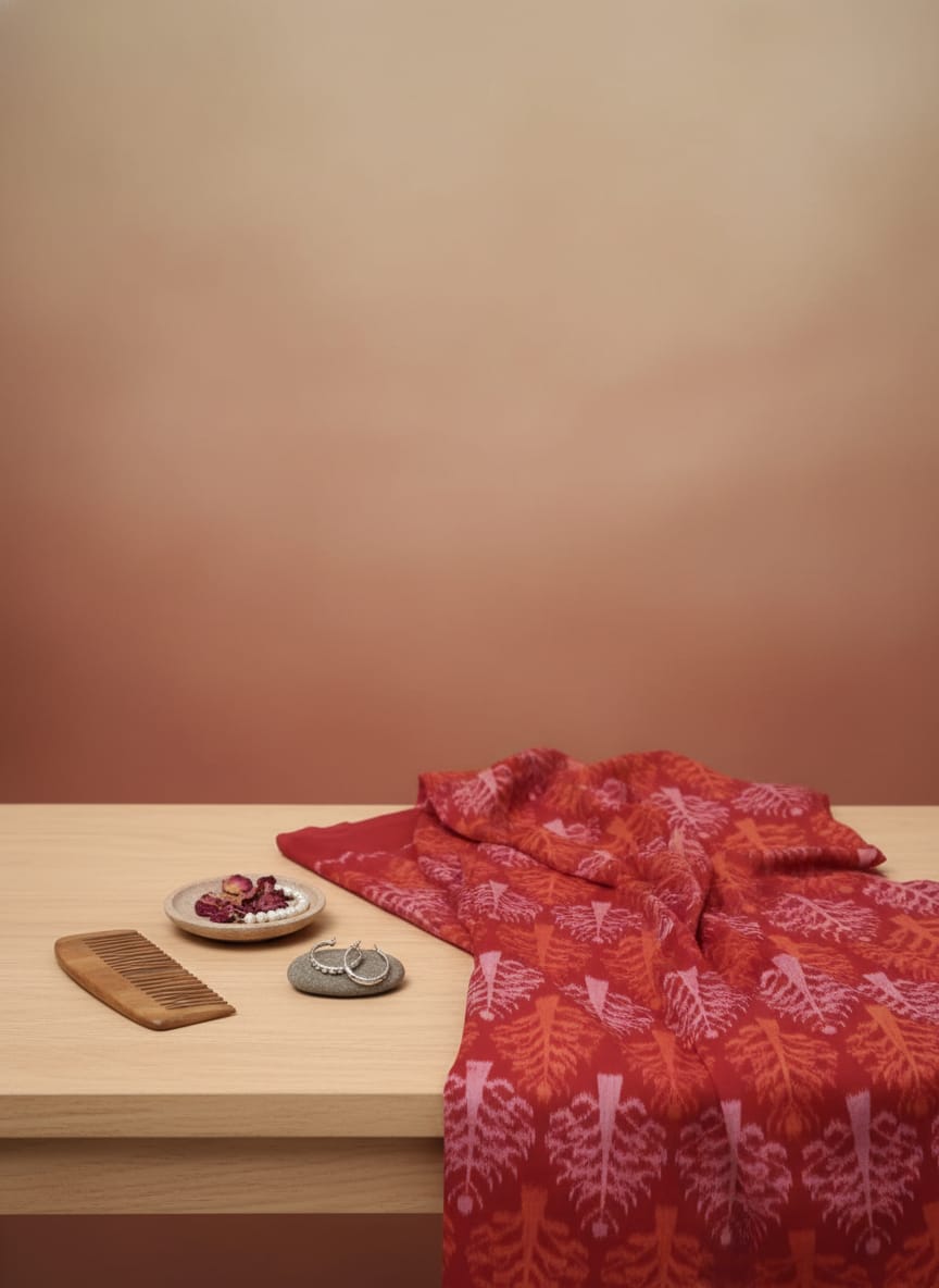 Maroon White Yellow Tree Design Sambalpuri Fabrics