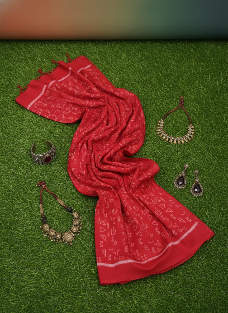 Red Mathematics Formula Design Sambalpuri Fabrics