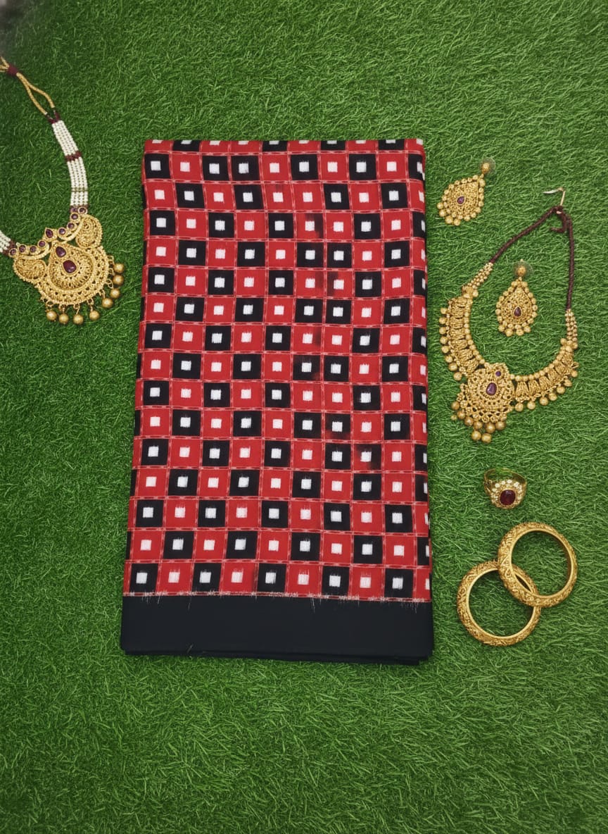 Red Black White Tipa Pasapali Design Sambalpuri Fabrics