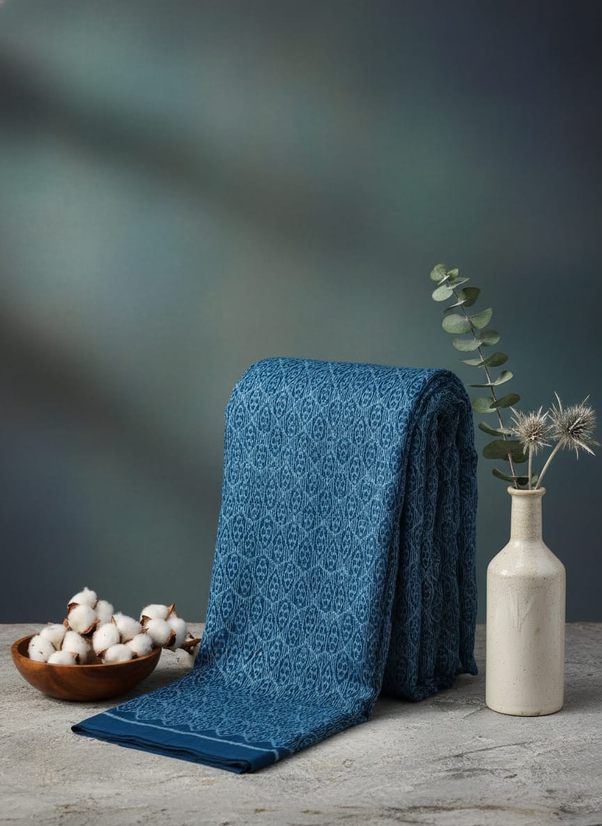 Teal Blue Flower Ikat Design Sambalpuri Fabrics