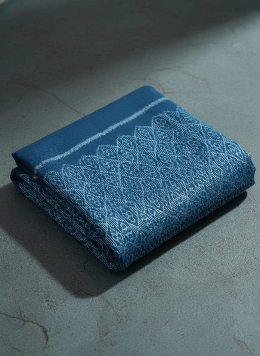 Teal Blue Flower Ikat Design Sambalpuri Fabrics