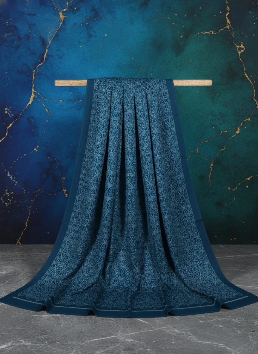 Teal Blue Flower Ikat Design Sambalpuri Fabrics