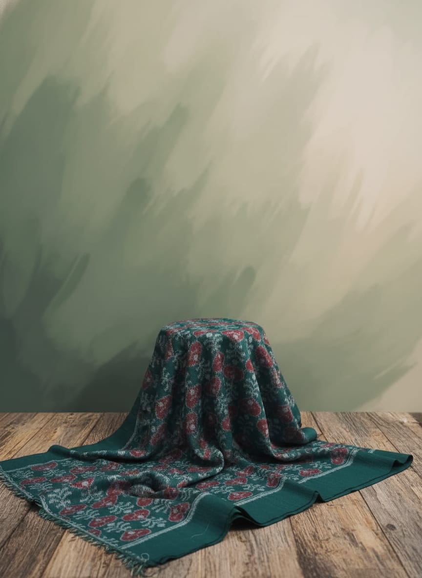 Dark Green Hearts And Flower Ikat Design Sambalpuri Fabrics