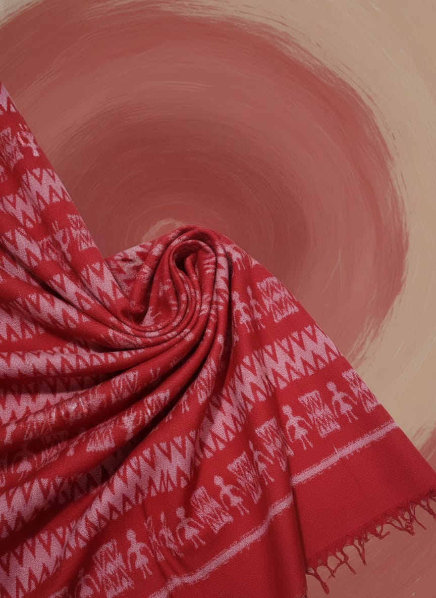 Red White Tribal Ikat Design Sambalpuri Fabrics