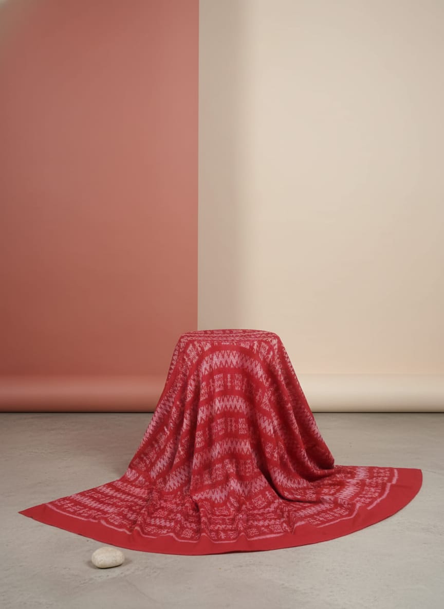 Red White Tribal Ikat Design Sambalpuri Fabrics