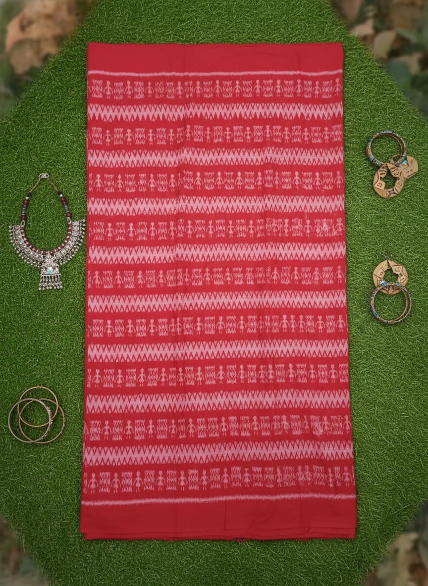 Red White Tribal Ikat Design Sambalpuri Fabrics
