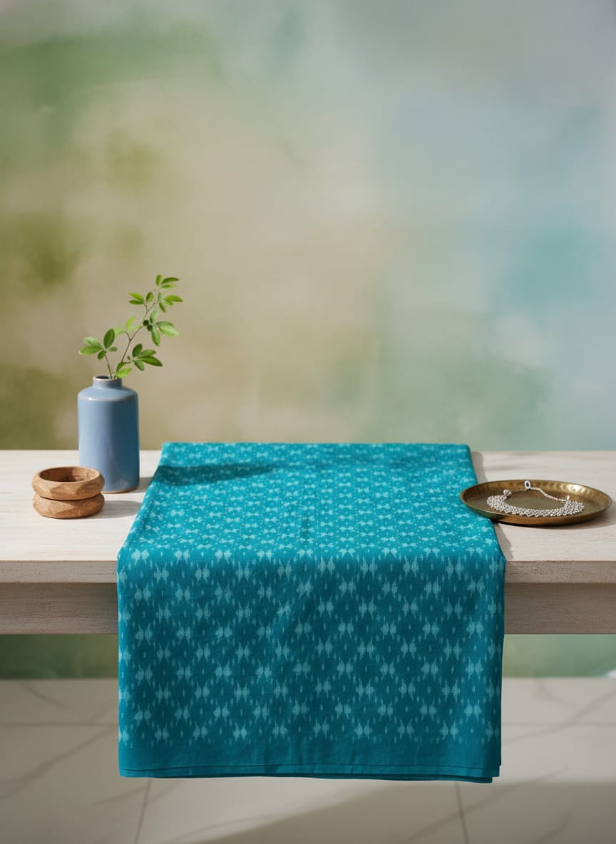 Rama  Green White Ikat Design Sambalpuri Fabrics