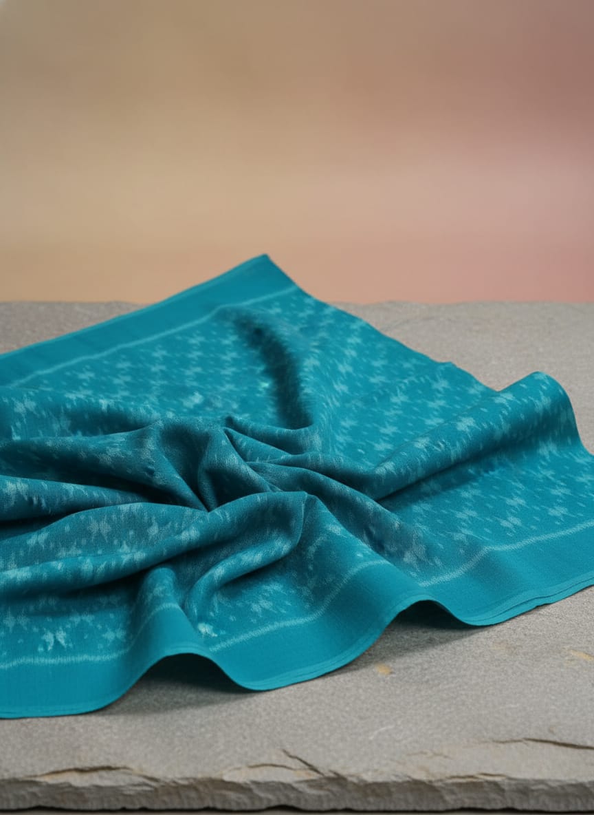 Rama  Green White Ikat Design Sambalpuri Fabrics