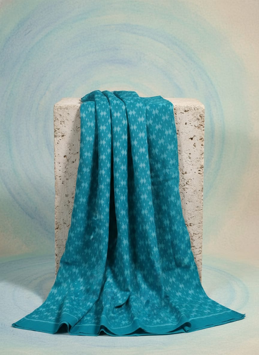 Rama  Green White Ikat Design Sambalpuri Fabrics