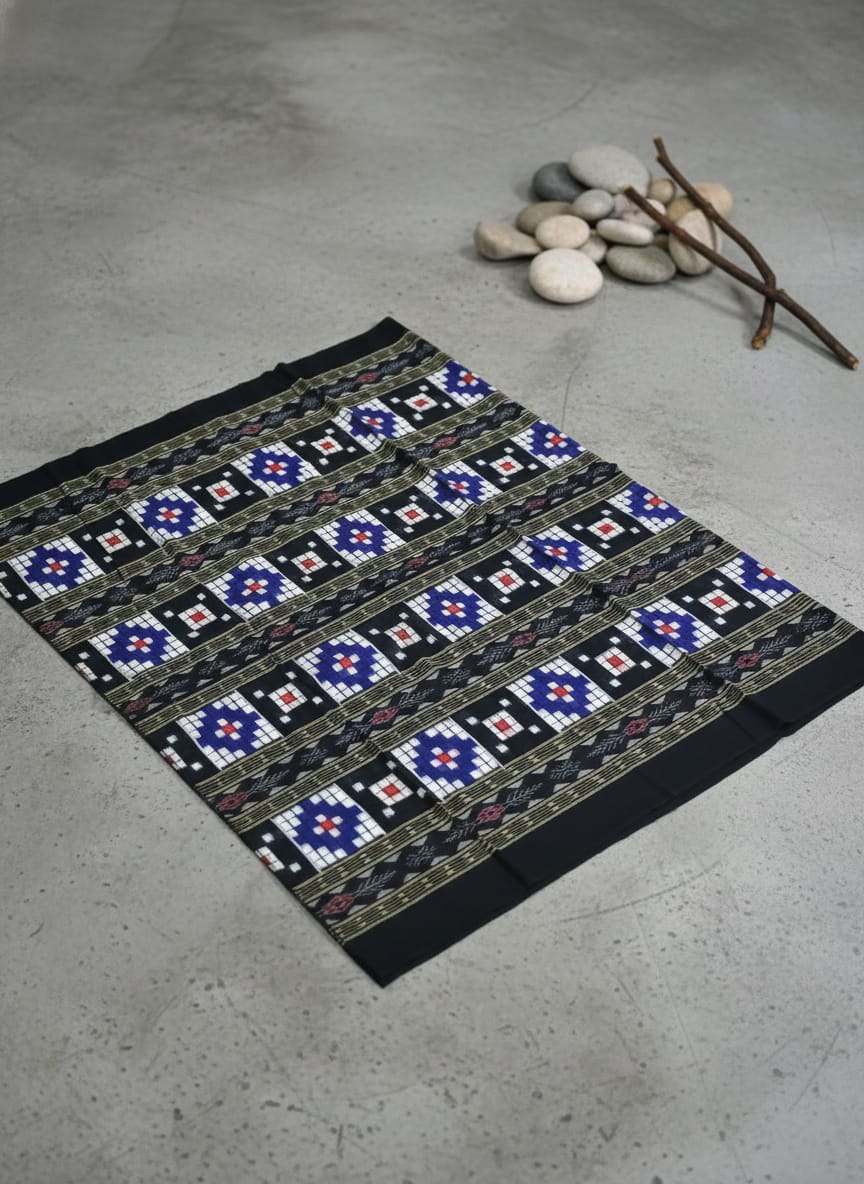 Blue Black White Pasapali Design Sambalpuri Fabrics