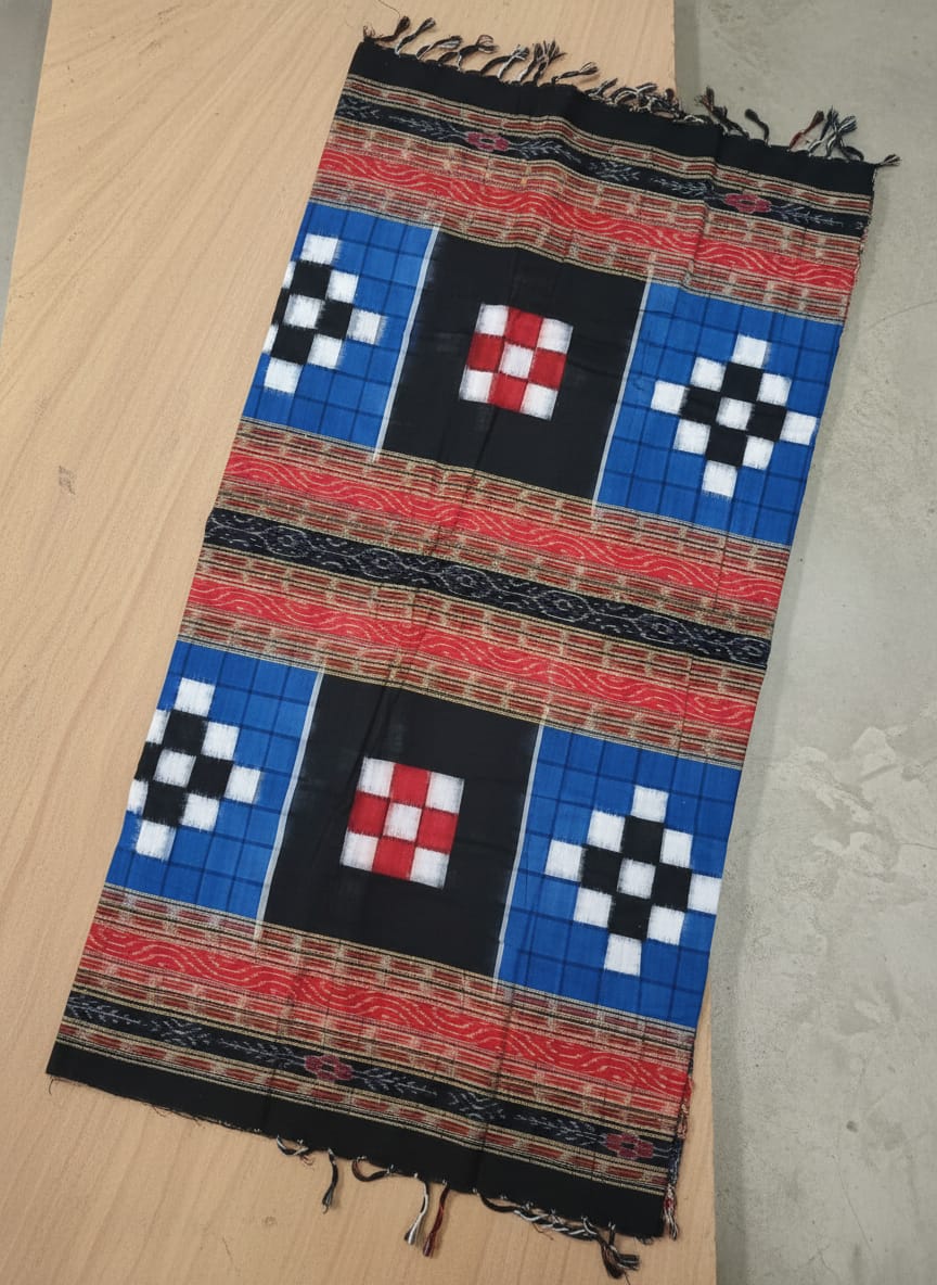 Blue Black White Big Pasapali Design Sambalpuri Fabrics