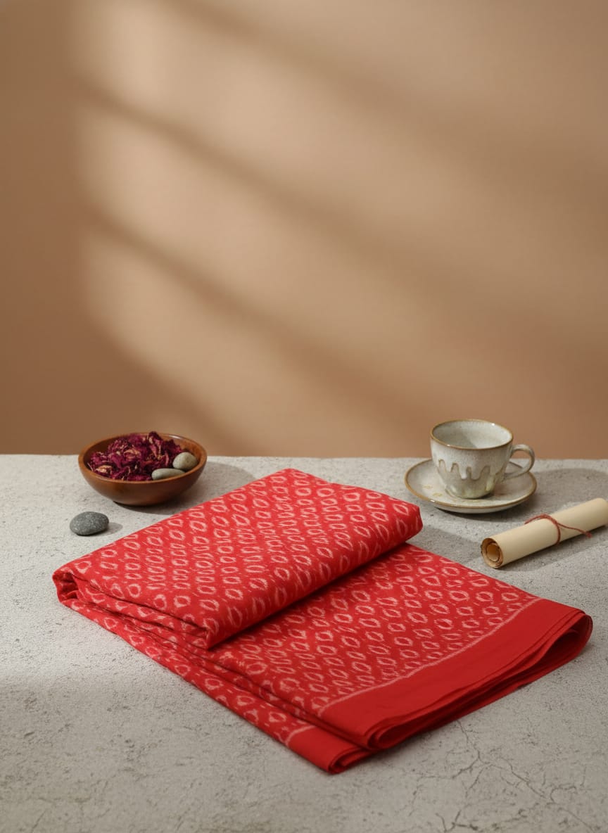 Red White Flower Ikat Design Sambalpuri Fabrics