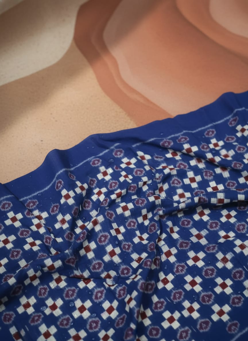 Blue White Cross Pasapali Design Sambalpuri Fabrics