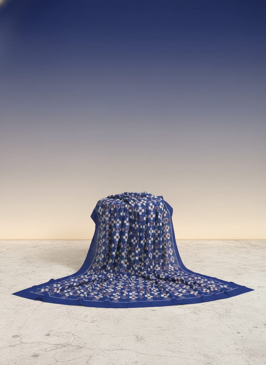 Blue White Cross Pasapali Design Sambalpuri Fabrics