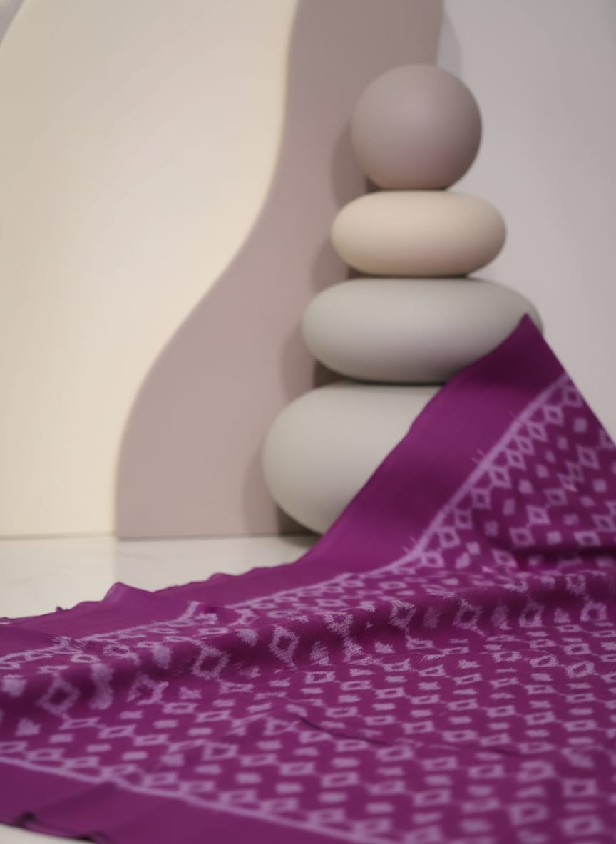 Purple White Flower Ikat Design Sambalpuri Fabrics