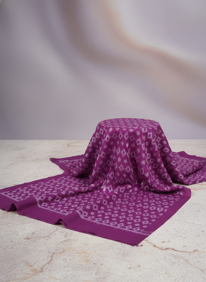 Purple White Flower Ikat Design Sambalpuri Fabrics