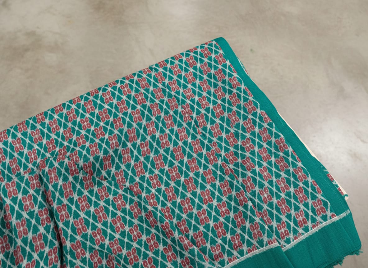 Green Maroon Flower Design Sambalpuri Fabrics