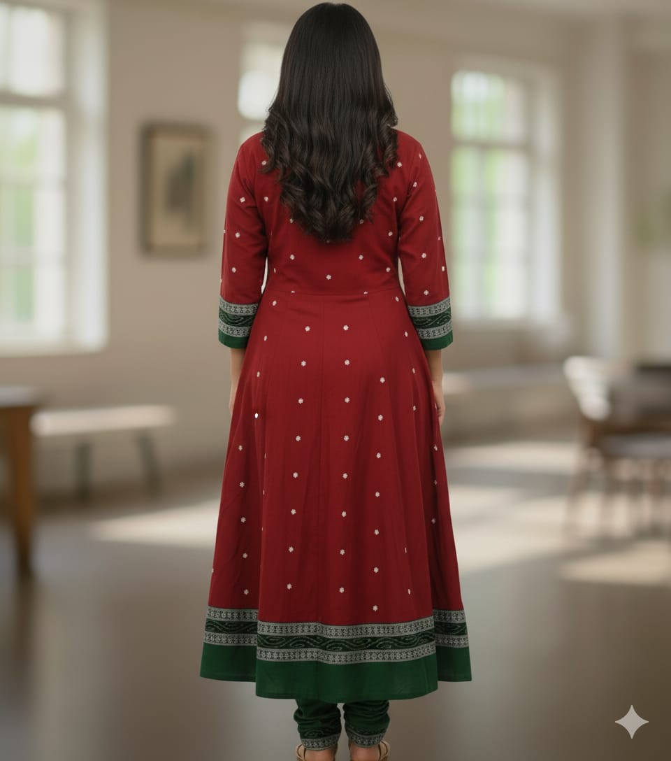 Maroon Green White Pasapali Designer A-Line Anarkali