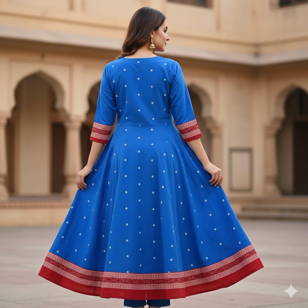 Blue Red White Pasapali Designer A-Line Anarkali