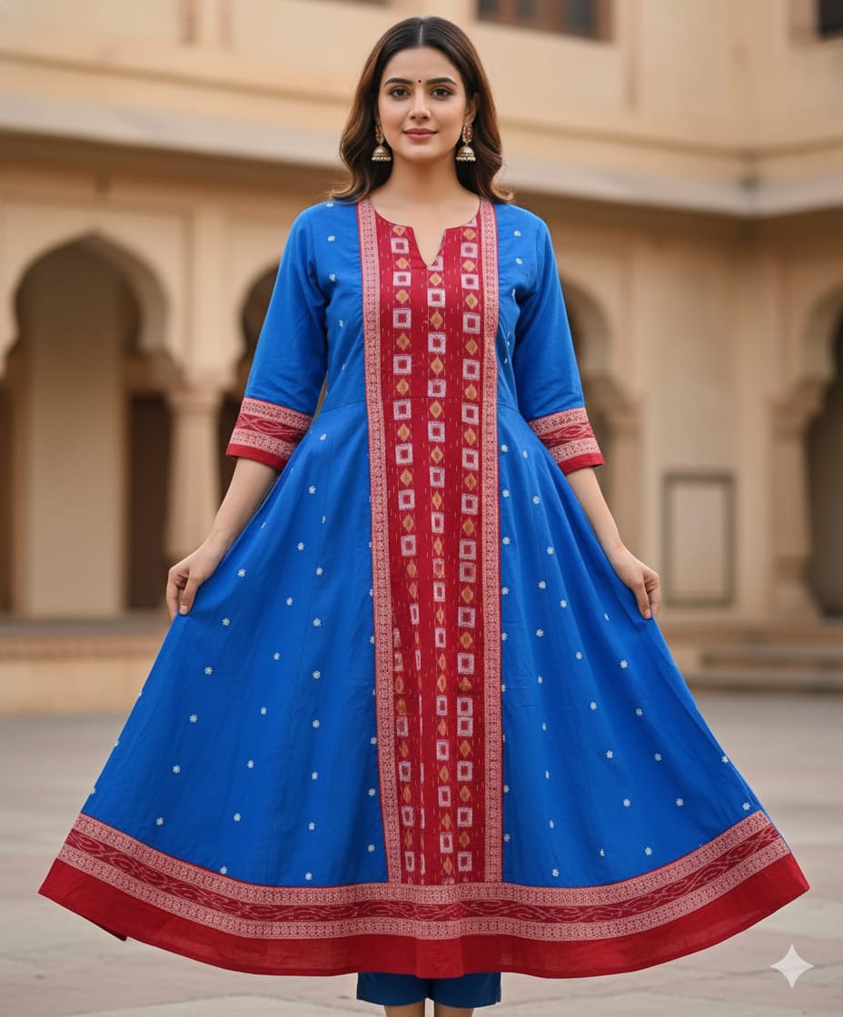 Blue Red White Pasapali Designer A-Line Anarkali