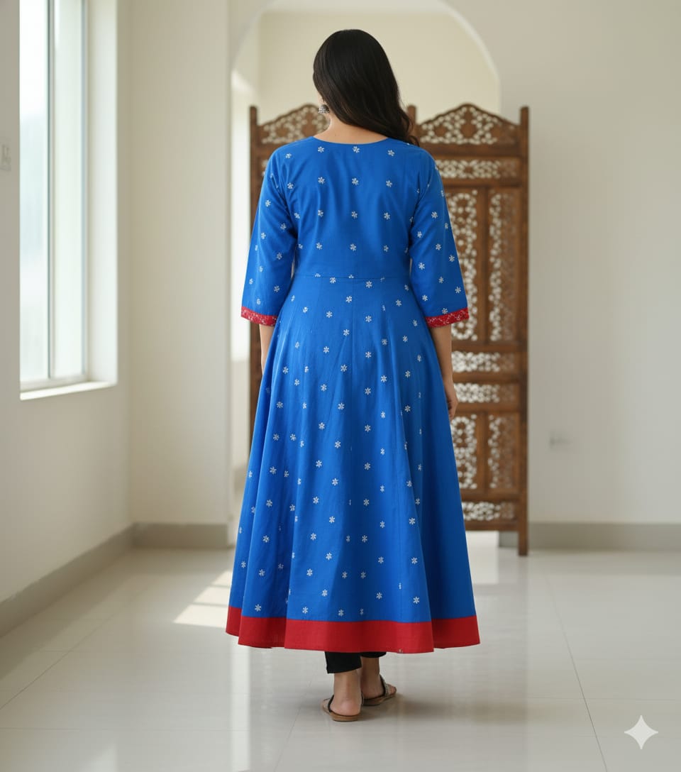 Blue Red White Square Pasapali Designer A-Line Anarkali