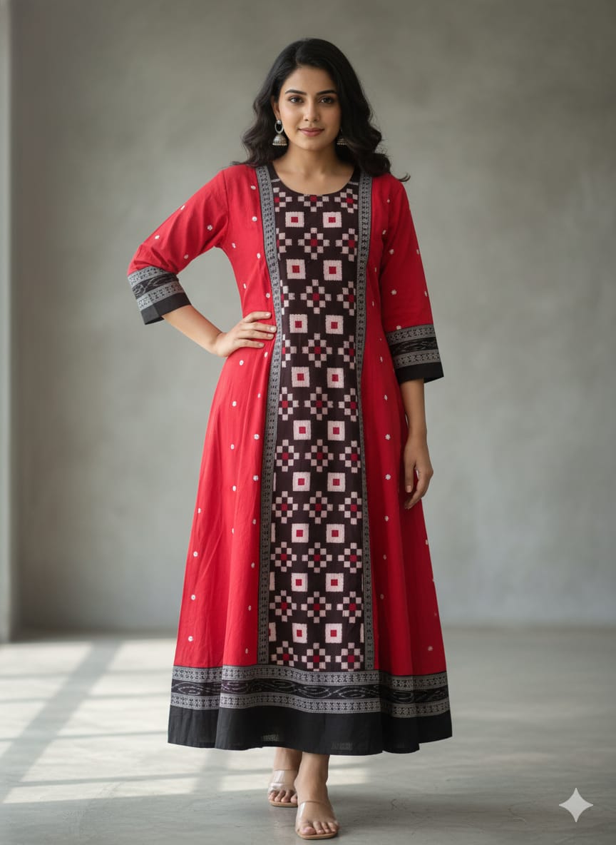 Red White Black Square Pasapali Designer A-Line Anarkali