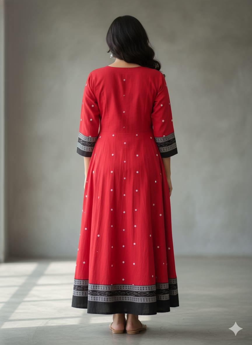 Red White Black Square Pasapali Designer A-Line Anarkali