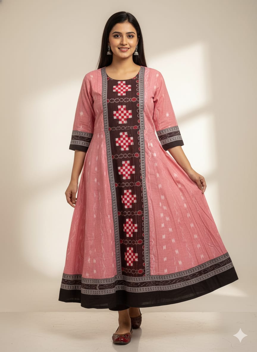 Peach Black Cross Pasapali Designer A-Line Anarkali