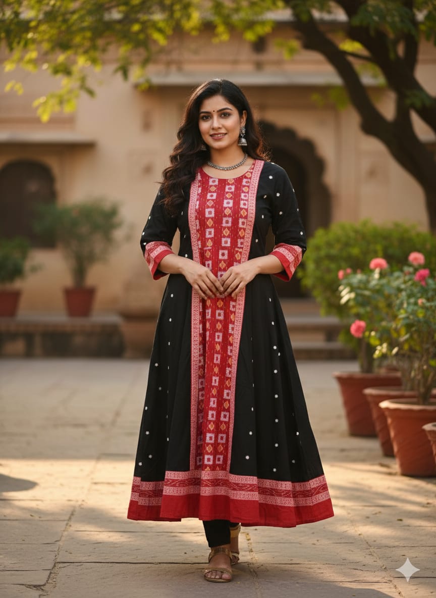 Black Red Buti Square Pasapali Designer A-Line Anarkali