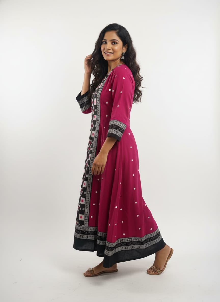 Magenta Black White Square Pasapali Designer A-Line Anarkali