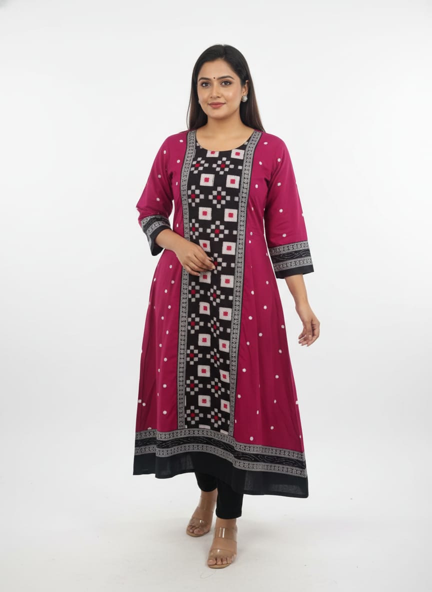 Magenta Black White Square Pasapali Designer A-Line Anarkali
