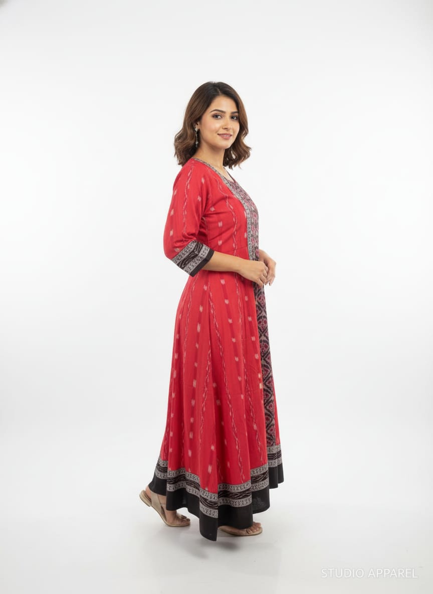 Red Black Flower Designer A-Line Anarkali