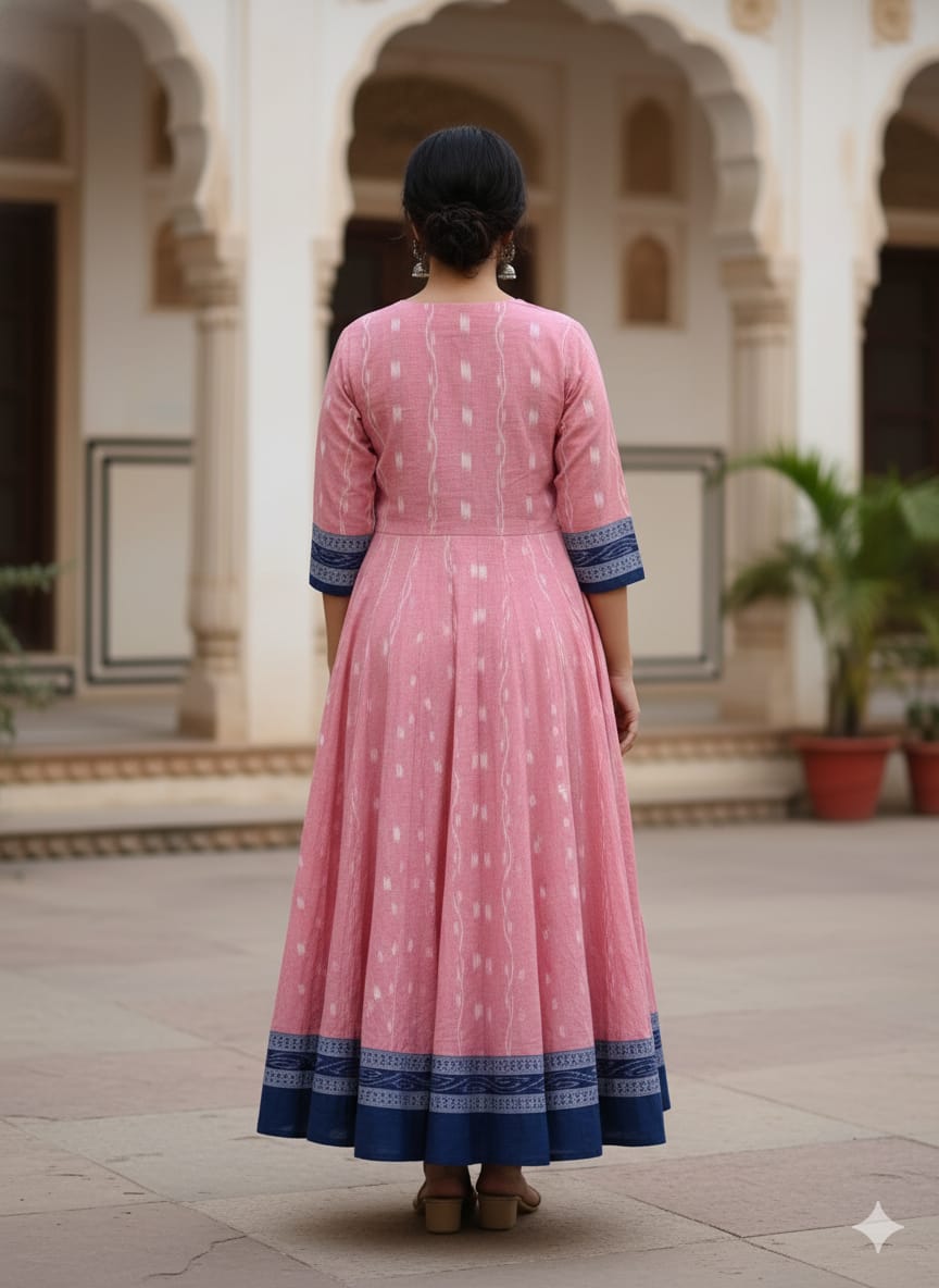 Peach Blue Pasapali  Designer A-Line Anarkali