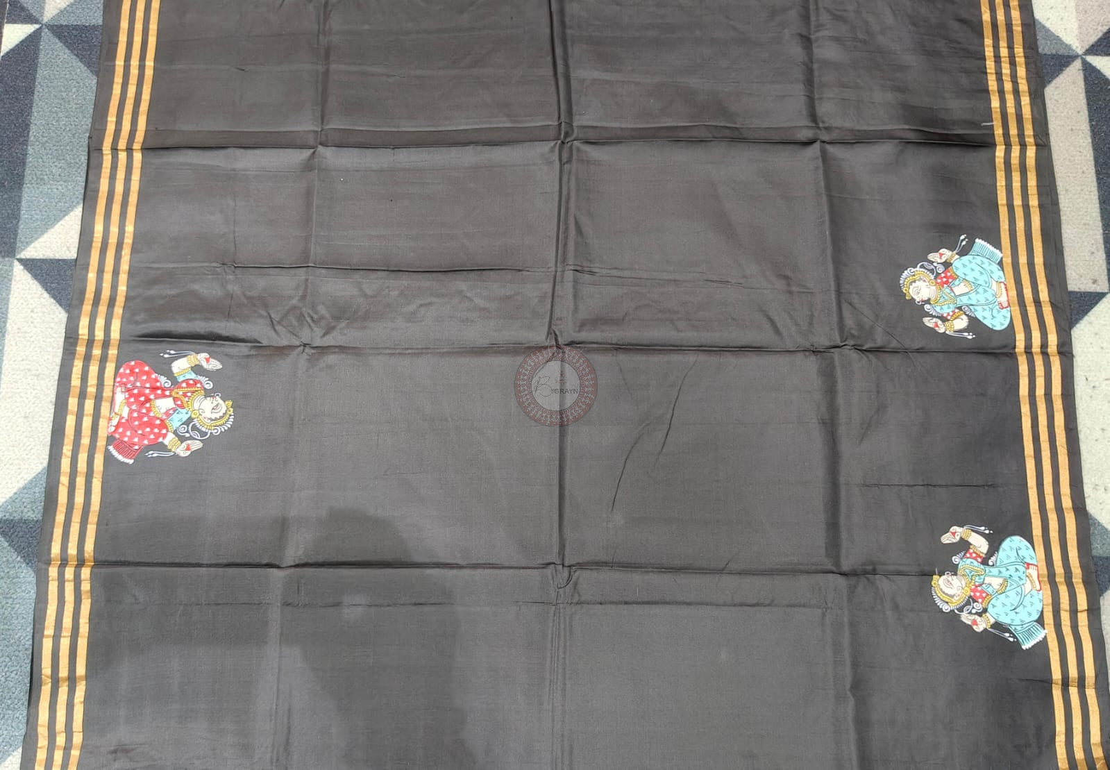 Black All Festival Theme Pattachitra Kanjeeveram Silk Saree