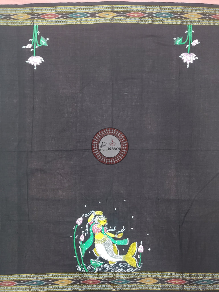 Black Matsyakanya Pattachitra Cotton Blouse Piece