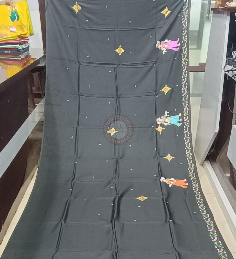 Black Nabakeli Boita Theme Pattachitra Khadi Silk Saree