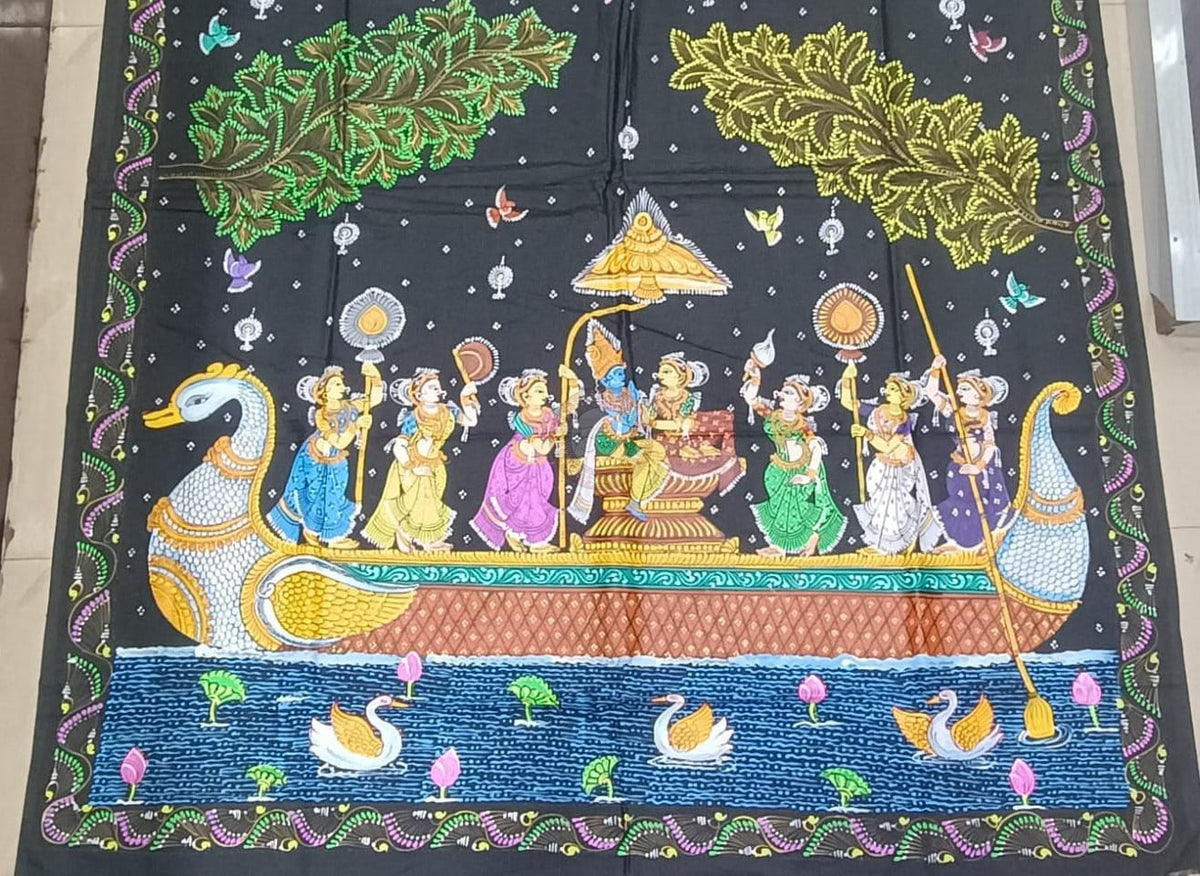 Black Nabakeli Boita Theme Pattachitra Khadi Silk Saree