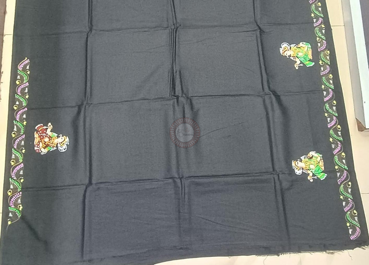 Black Nabakeli Boita Theme Pattachitra Khadi Silk Saree