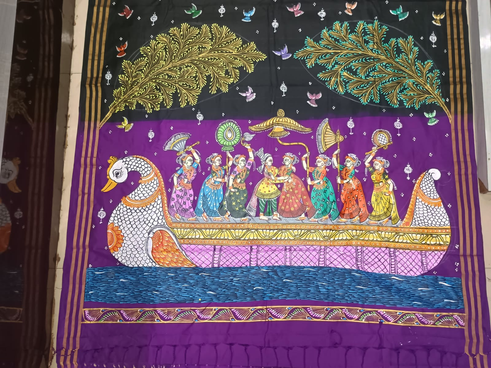 Black Purple Big Box Boita Theme Pattachitra Kanjeeveram Silk Saree