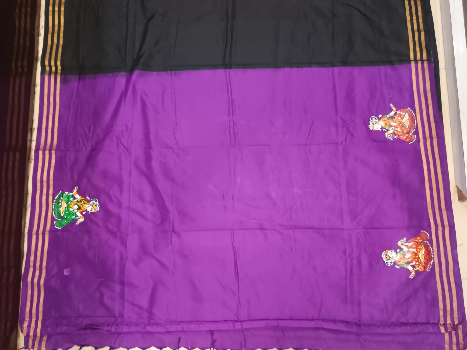 Black Purple Big Box Boita Theme Pattachitra Kanjeeveram Silk Saree